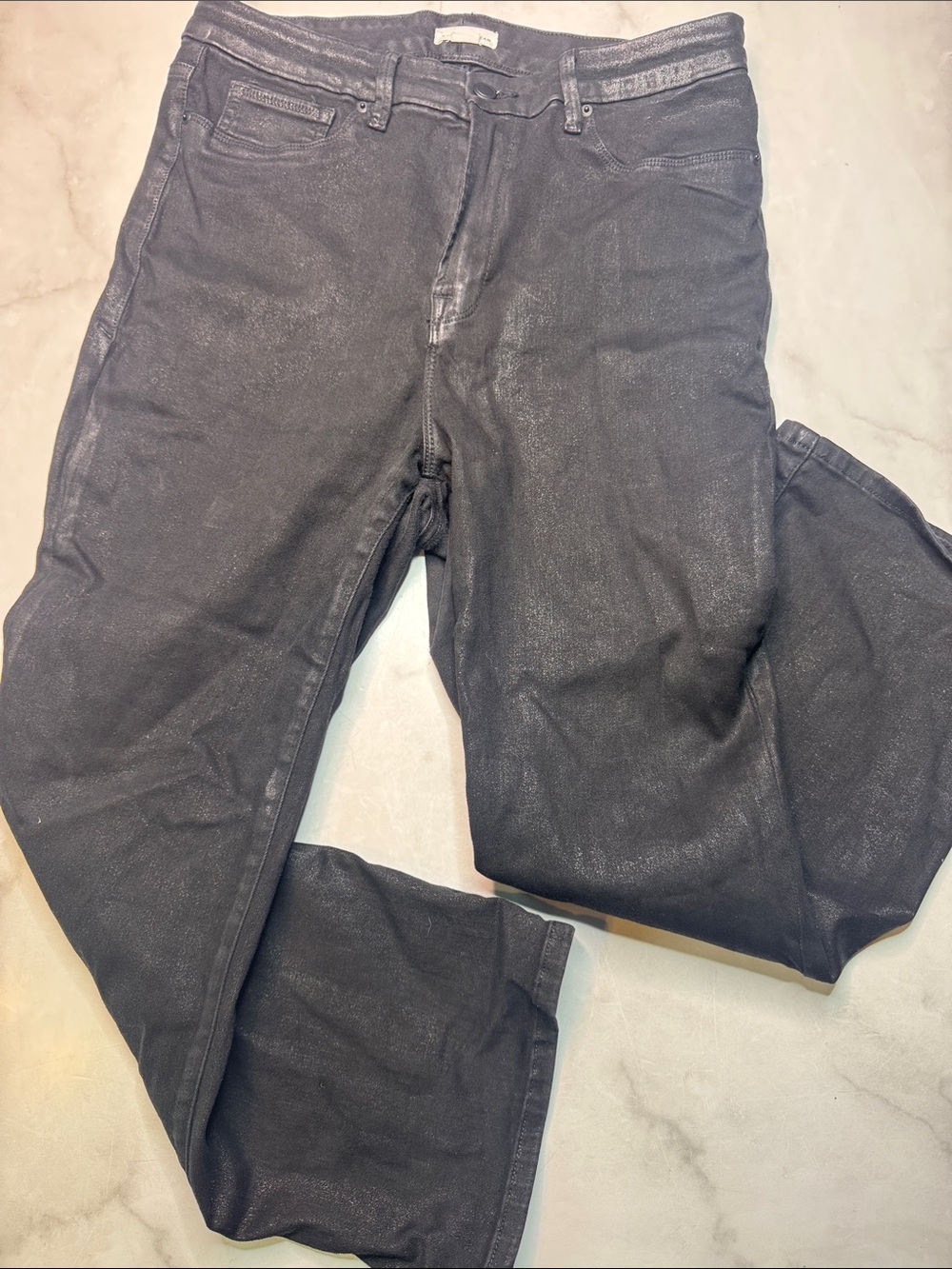Good American Coated Black Stretch Sculpting Flare Jeans Size 15